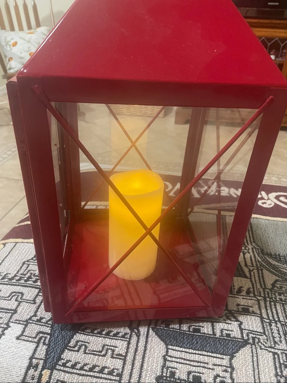 Red Decorative Metal Lantern with LED Candle